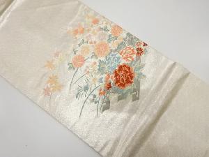 プラチナ箔　二重織　花筏模様織り出し名古屋帯